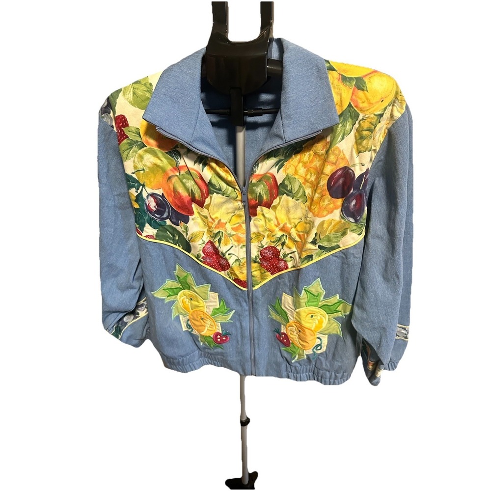 Vintage 80s zip up Fruit jacket unique southern Stitches jacket Women's